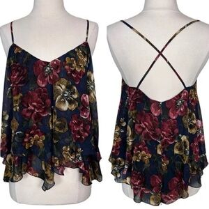 Abercrombie & Fitch Bold Floral Strappy Back Cropped Summer Blouse Tank Top M